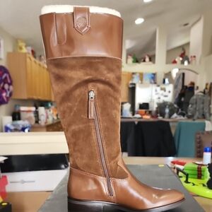 Vince Camuto Brown Leather and Suede Over the Knee Boots